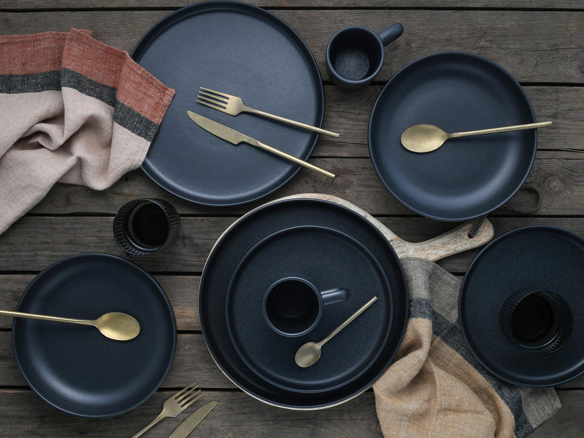 KOMBISERVICE Schwarz Uno 8-teilig 2 Personen  - Schwarz, Basics, Keramik - Creatable