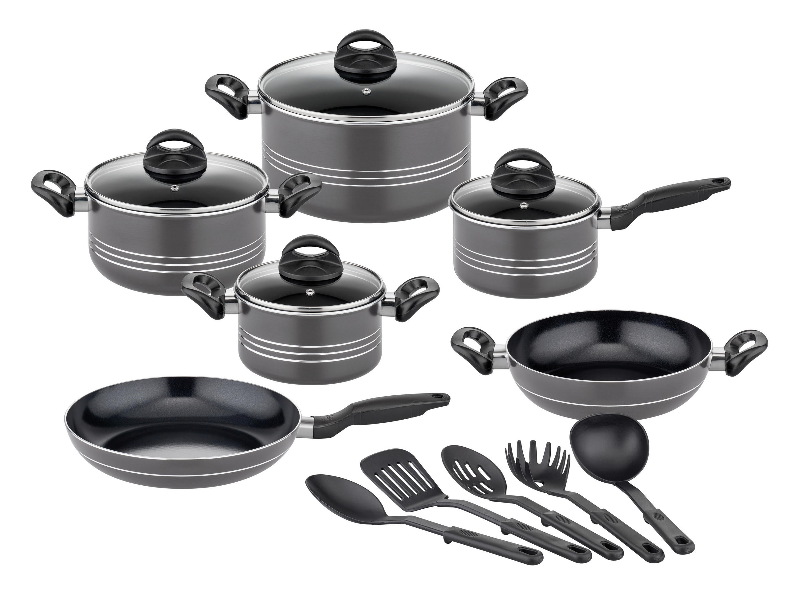 KOCHTOPFSET MILANO GREY 6-teilig  - Grau, Basics, Metall - GSW