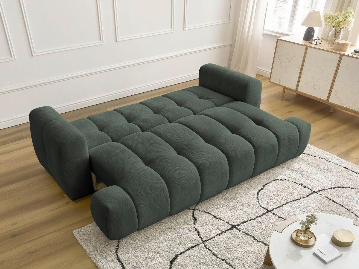 SCHLAFSOFA FUJI Leinenoptik Grün  inkl.  - Schwarz/Grün, MODERN, Kunststoff/Textil (251/113/88cm)