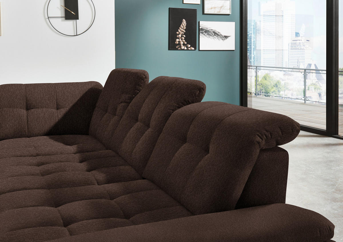 ECKSOFA in Chenille Dunkelbraun  260/310 cm  - Chromfarben/Dunkelbraun, Design, Textil/Metall (260/310cm) - Beldomo Speed