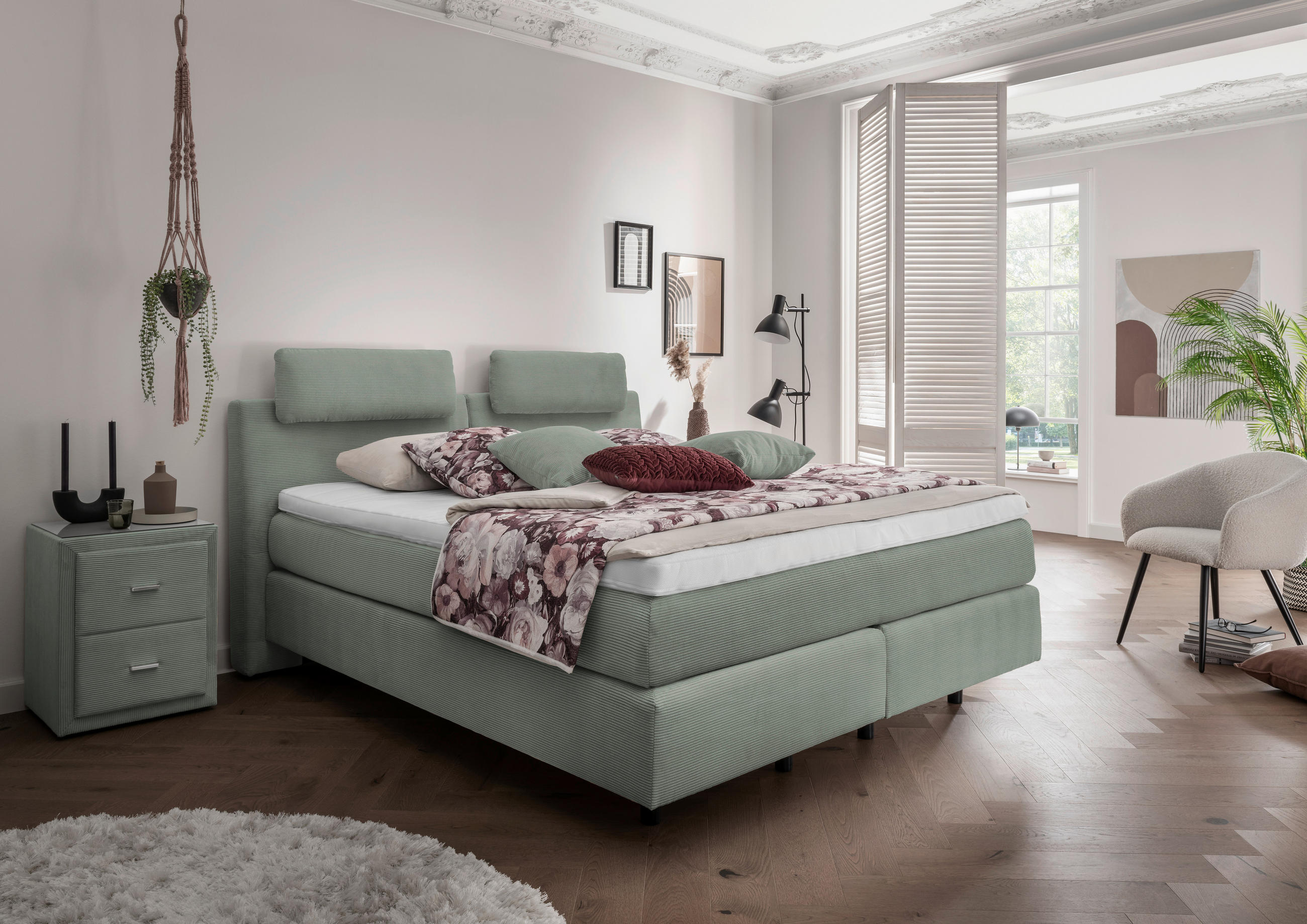 Boxspring, 180/200 cm, verde, măsliniu