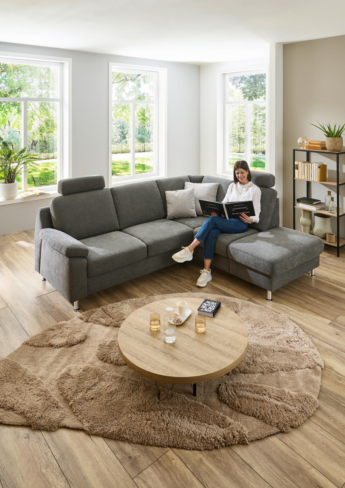 ECKSOFA in Webstoff Dunkelgrau  - Dunkelgrau/Alufarben, Konventionell, Textil/Metall (241/200cm) - Beldomo System