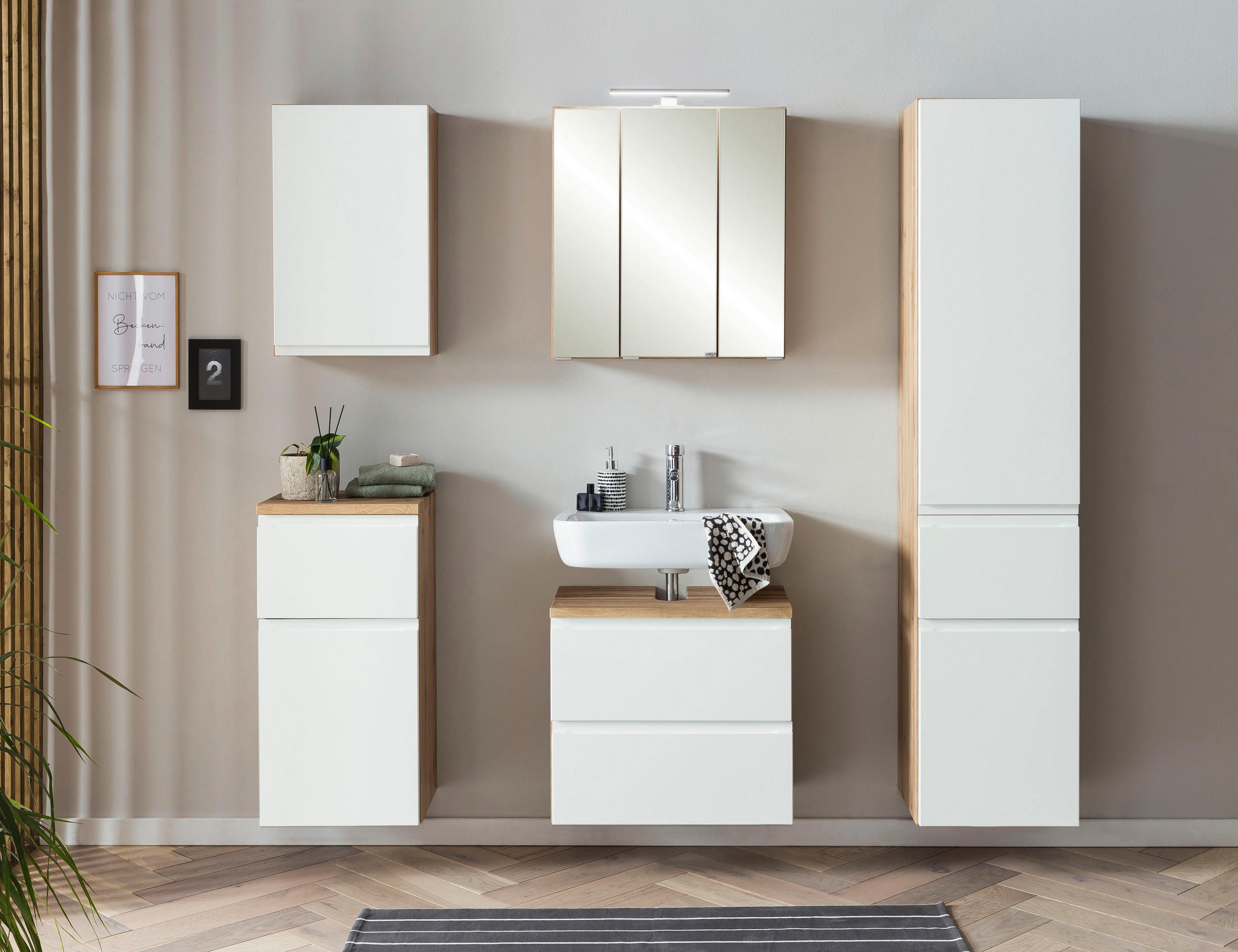 HOCHSCHRANK 40/180/35 cm  - Weiss/Eiche Wotan, Modern, Holzwerkstoff (40/180/35cm) - Held