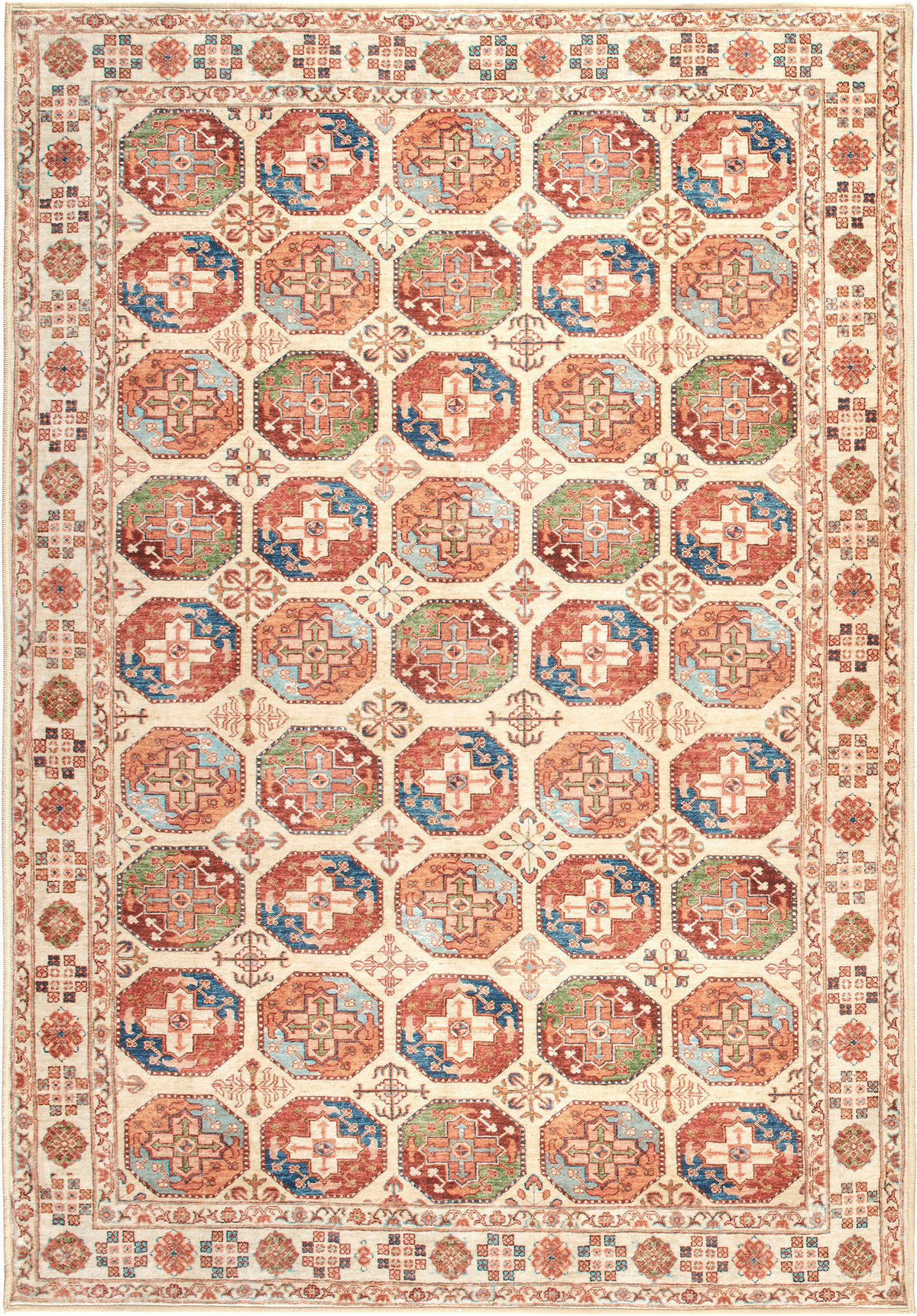 VINTAGE-TEPPICH Living Bathian 130/190 cm  in Creme, Terracotta, Graublau  - Graublau/Terracotta, LIFESTYLE, Kunststoff/Textil (130/190cm) - Lindorug