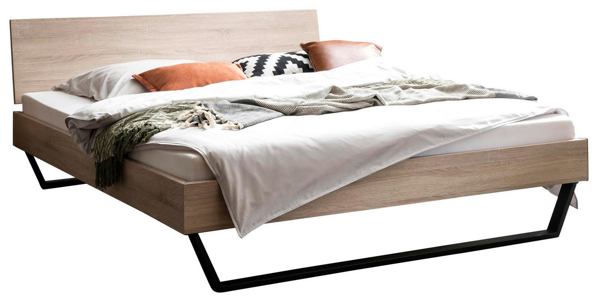 BETT 160/200 cm  in Eichefarben  - Eichefarben/Anthrazit, Design, Metall (160/200cm) - Hasena