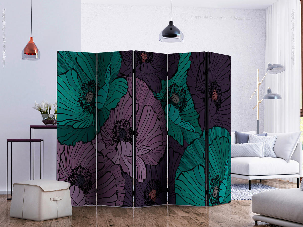 SKÄRMVÄGG  i trä, textil  violett, mintgrön  - mintgrön/violett, Basics, trä/textil (225/172/3cm) - artgeist