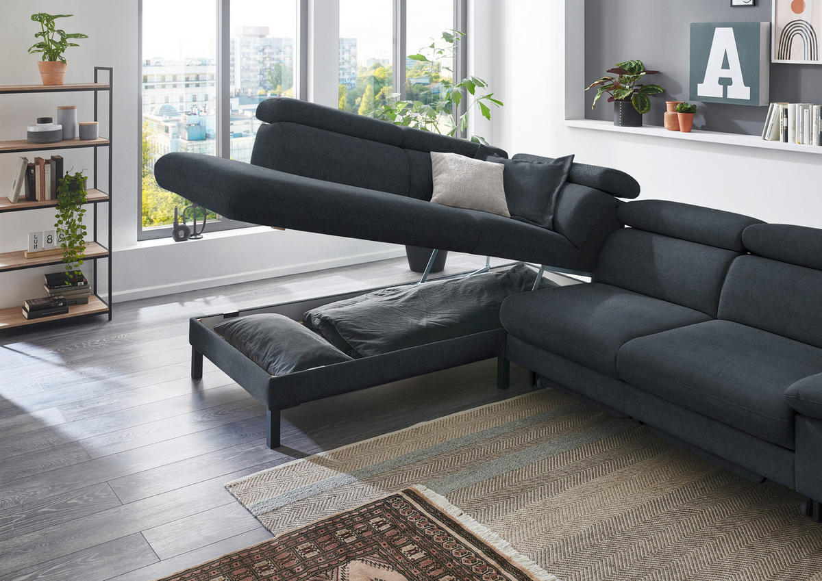 ECKSOFA in Flachgewebe Anthrazit  - Anthrazit/Schwarz, Design, Holzwerkstoff/Textil (217/272cm) - Pure Home Comfort