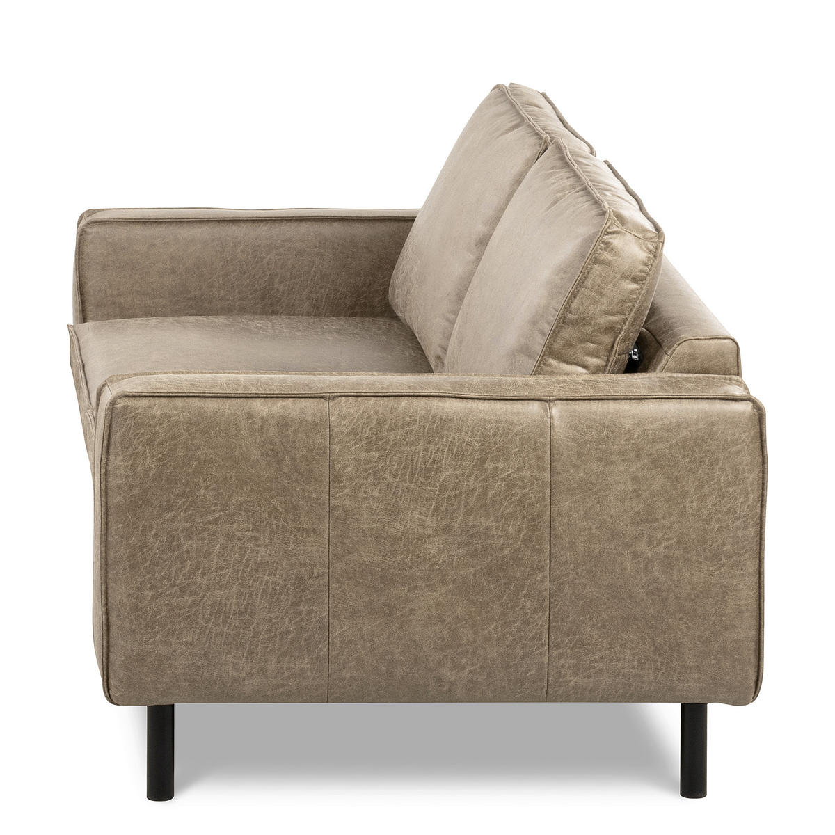 3-SITZER-SOFA Echtleder Lederlook Hellgrau  - Hellgrau/Schwarz, Design, Leder/Textil (188/85/92cm) - Livetastic