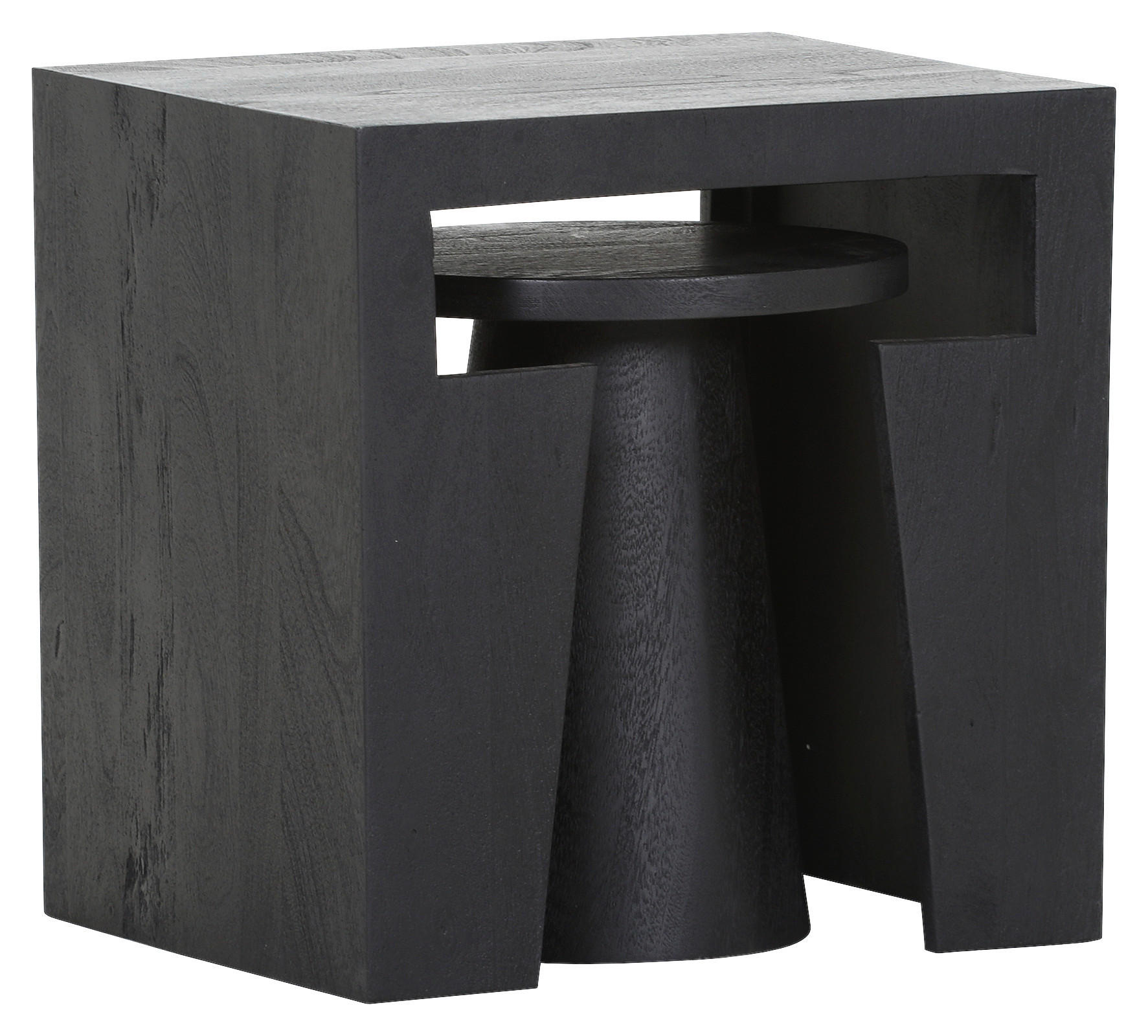 BEISTELLTISCHSET Mangoholz massiv rechteckig Schwarz  - Schwarz, Design, Holz (50/40/50cm) - Carryhome