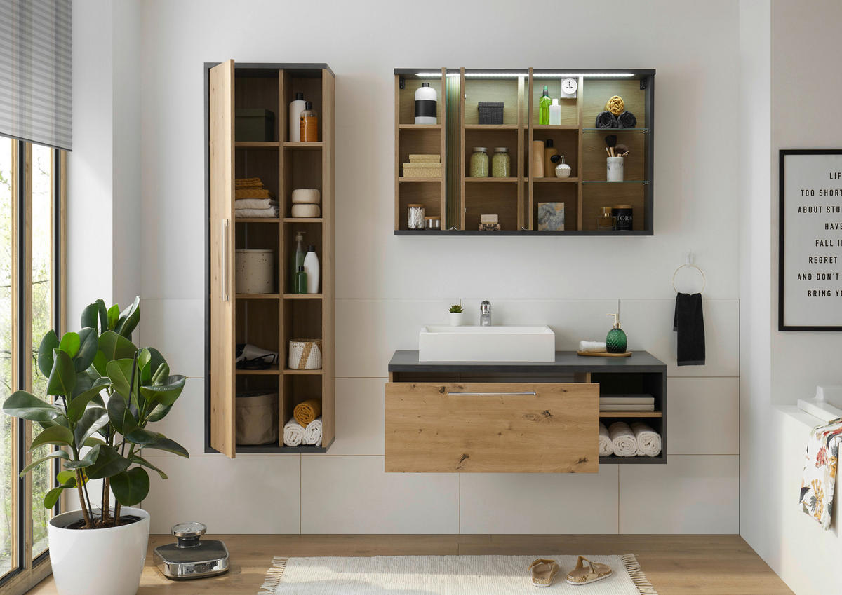 OMARA Z OGLEDALOM 110/70/21 cm  - barve kroma/antracit, Konvencionalno, umetna masa/steklo (110/70/21cm) - MID.YOU