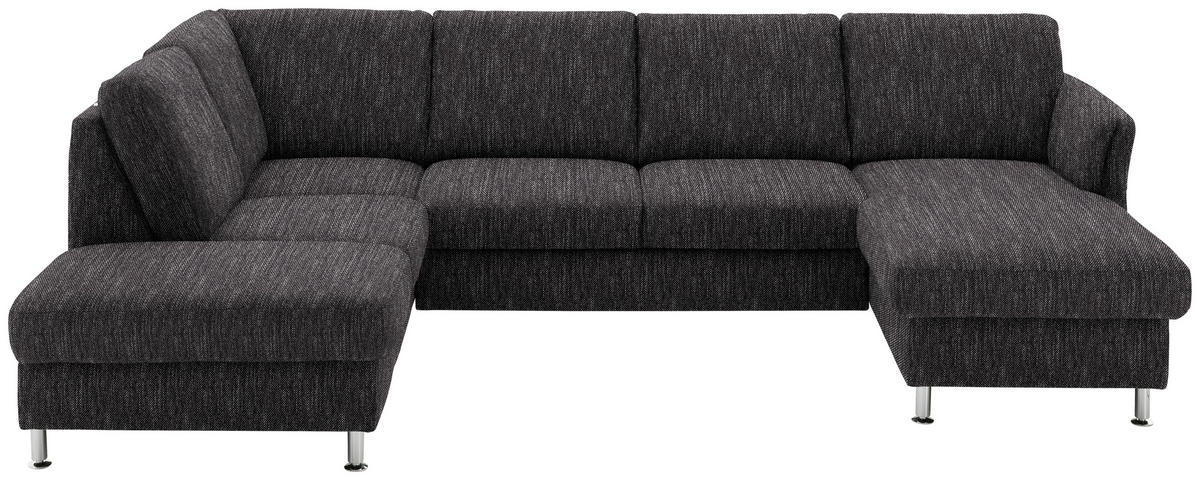 WOHNLANDSCHAFT in Flachgewebe Schwarz  - Chromfarben/Schwarz, Konventionell, Textil/Metall (200/305/168cm) - Beldomo System