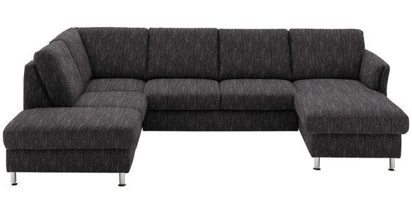 WOHNLANDSCHAFT in Flachgewebe Schwarz - Chromfarben/Schwarz, KONVENTIONELL, Textil/Metall (200/305/168cm) - Voleo