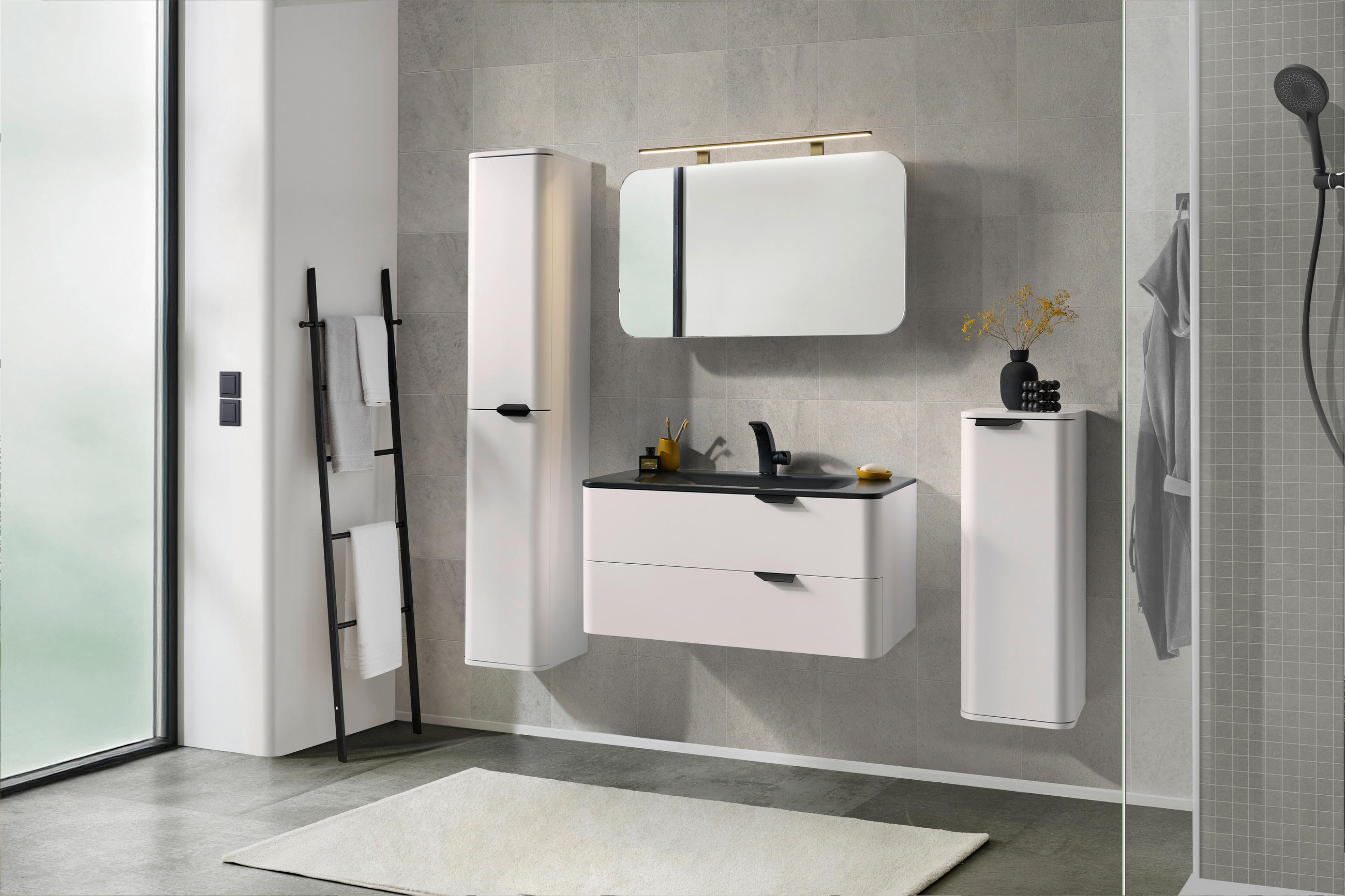TVÄTTSTÄLL MED KOMMOD - vit/svart, Design, metall/trämaterial (100/47/50cm) - home24