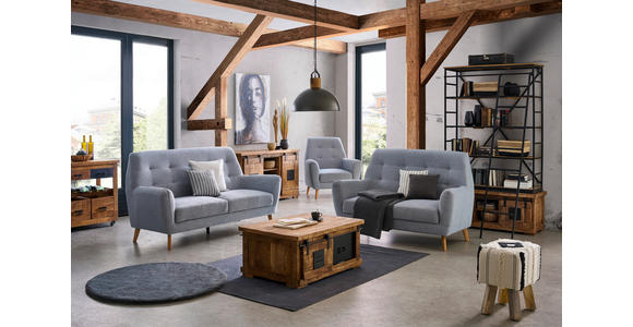 3-SITZER-SOFA in Webstoff Blau - Blau/Eichefarben, Design, Holz/Kunststoff (200/105/84cm) - Carryhome