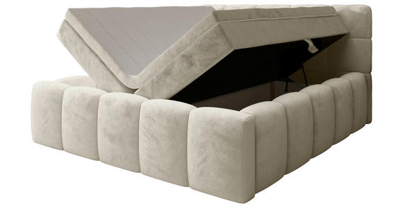 BOXBETT 160/200 cm,  in Beige, gepolstertes Kopfteil, Bettkasten, Topper, Matratzen, H3 + H3 = fest  - Beige/Schwarz, MODERN, Kunststoff/Textil (160/200cm) - Xora