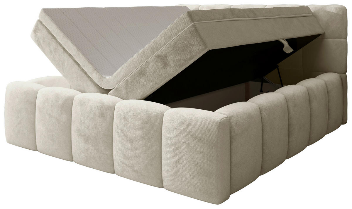 BOXBETT 200/200 cm,  in Beige, gepolstertes Kopfteil, Bettkasten, Topper, Matratzen, H3 + H3 = fest  - Beige/Schwarz, MODERN, Kunststoff/Textil (200/200cm) - Xora
