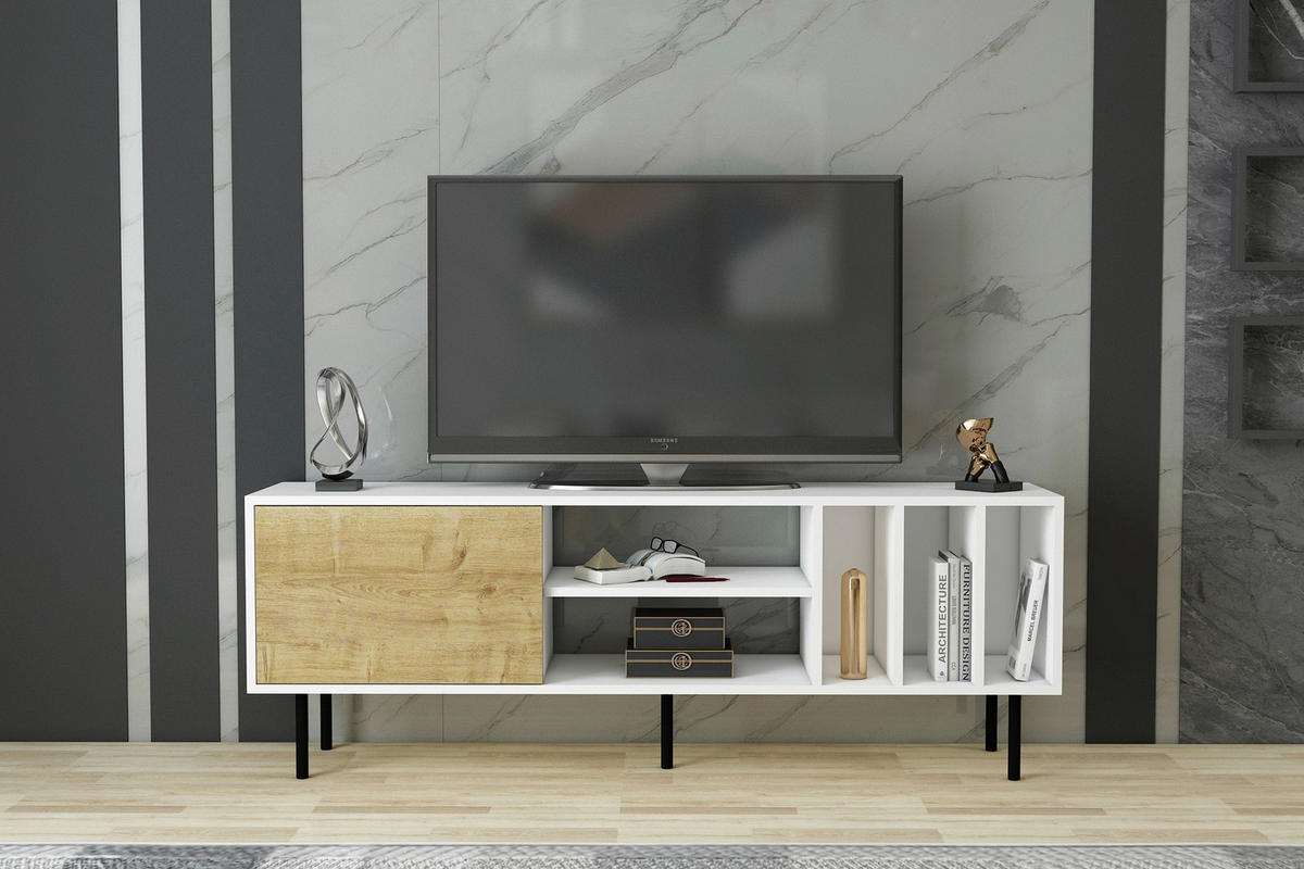 TV-BÄNK 160/57/35 cm  - vit/svart, Design, metall/trämaterial (160/57/35cm) - Livetastic