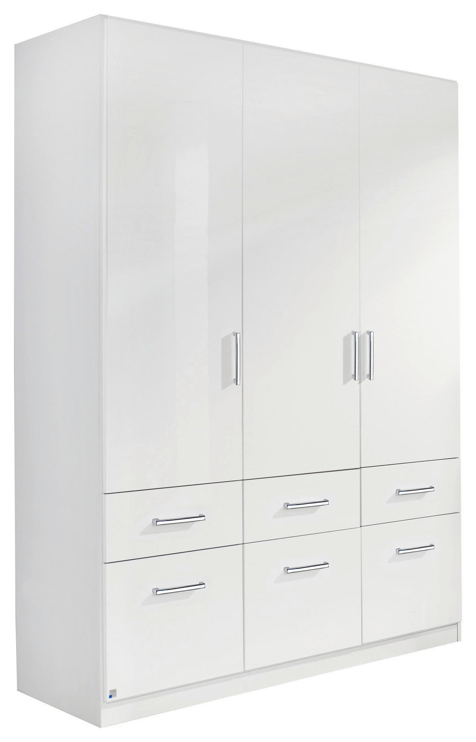 DREHTÜRENSCHRANK in Weiß, Weiß Hochglanz  - Weiß Hochglanz/Alufarben, Design, Holzwerkstoff/Kunststoff (136/197/54cm) - Carryhome