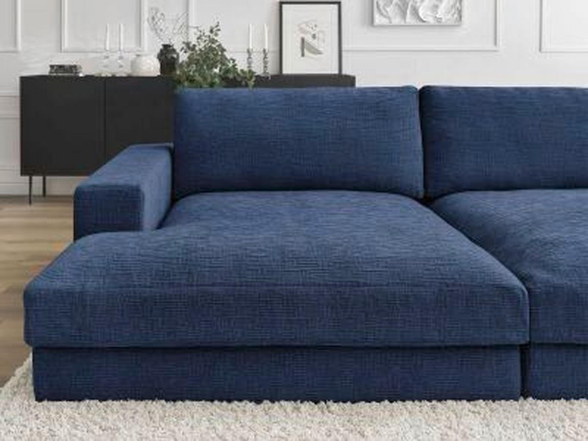 BIGSOFA LEONARD Struktur Dunkelblau  - Schwarz/Dunkelblau, MODERN, Kunststoff/Textil (274/77/159cm)