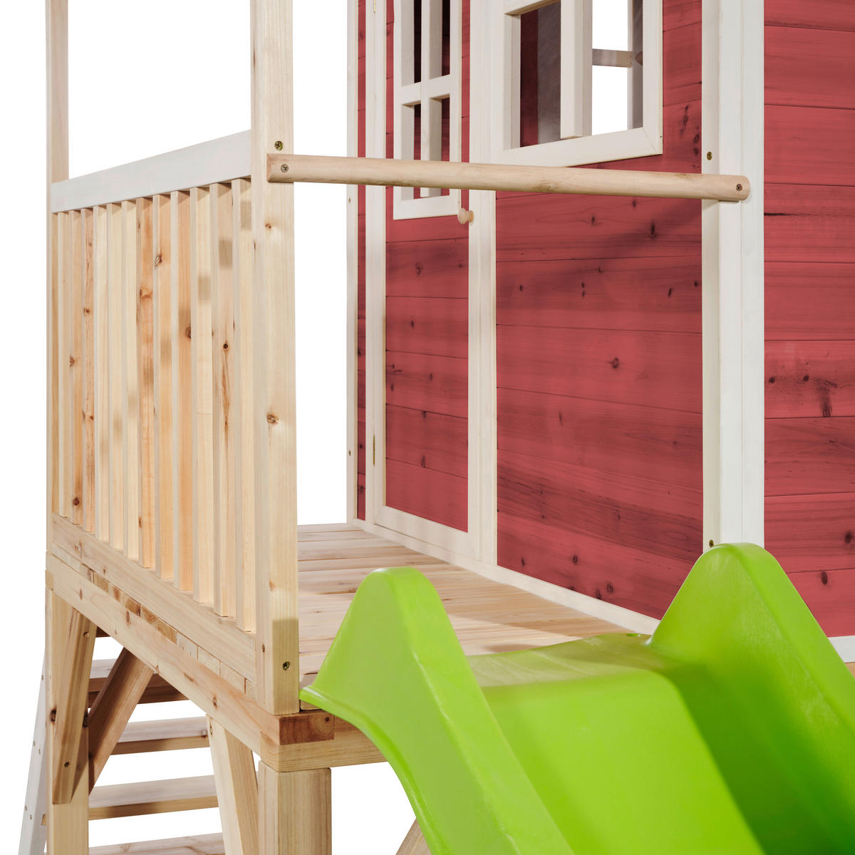 SPIELTURM  - Rot/Hellgrün, KONVENTIONELL, Holz (391/190/269cm) - EXIT Toys