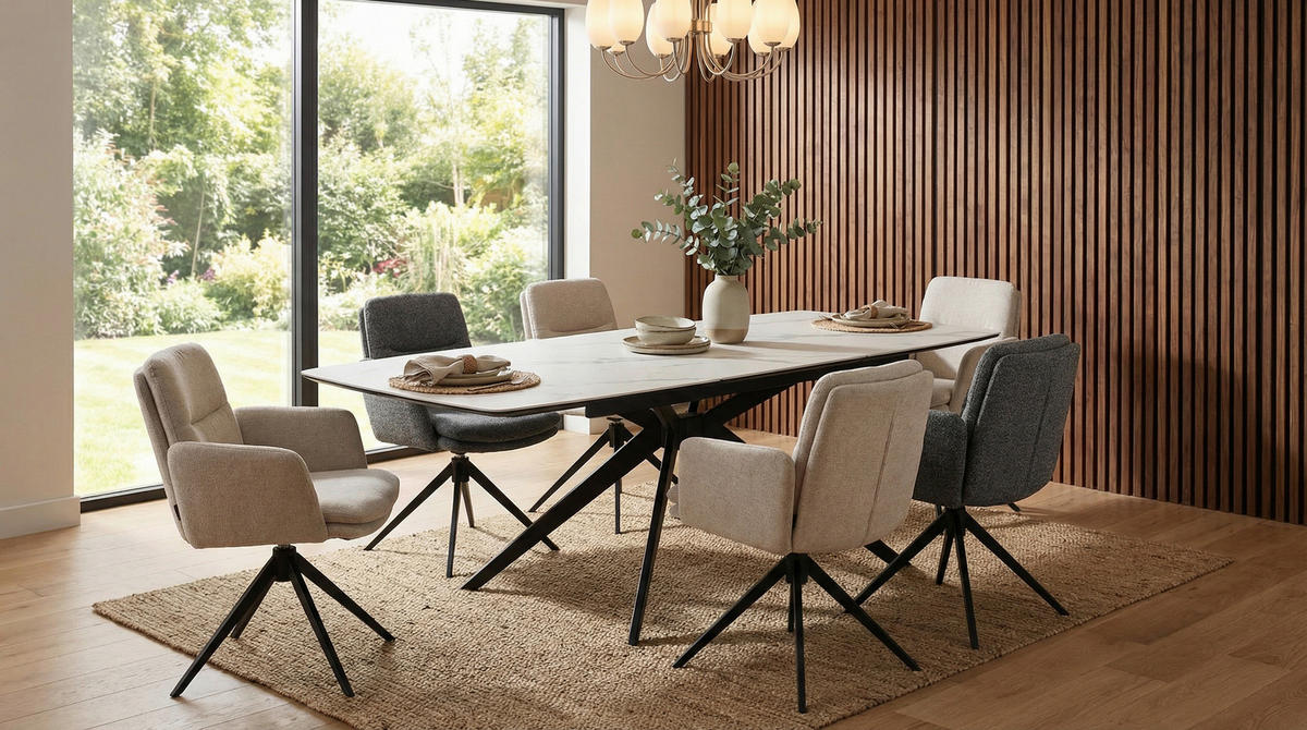 JEDILNA MIZA, črna, bela  - črna/bela, Design, kovina/keramika (160-220/90/76cm) - Hom`in