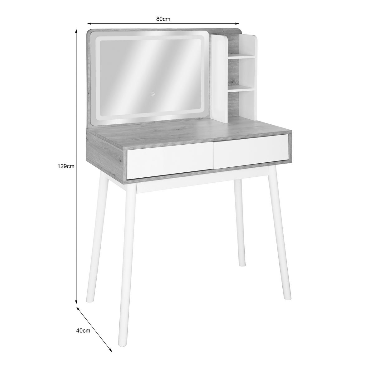 SCHMINKTISCH80/40/129 cm, Weiss, Eiche Artisan  - Weiss/Eiche Artisan, Trend, Glas/Holz (80/40/129cm) - Xora
