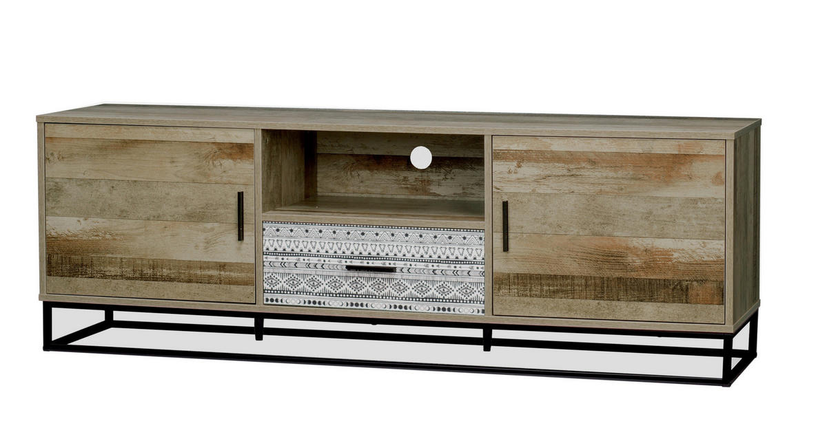 LOWBOARD  in 160/55/38 cm  - Graubraun/Schwarz, Design, Holzwerkstoff/Metall (160/55/38cm) - Livetastic