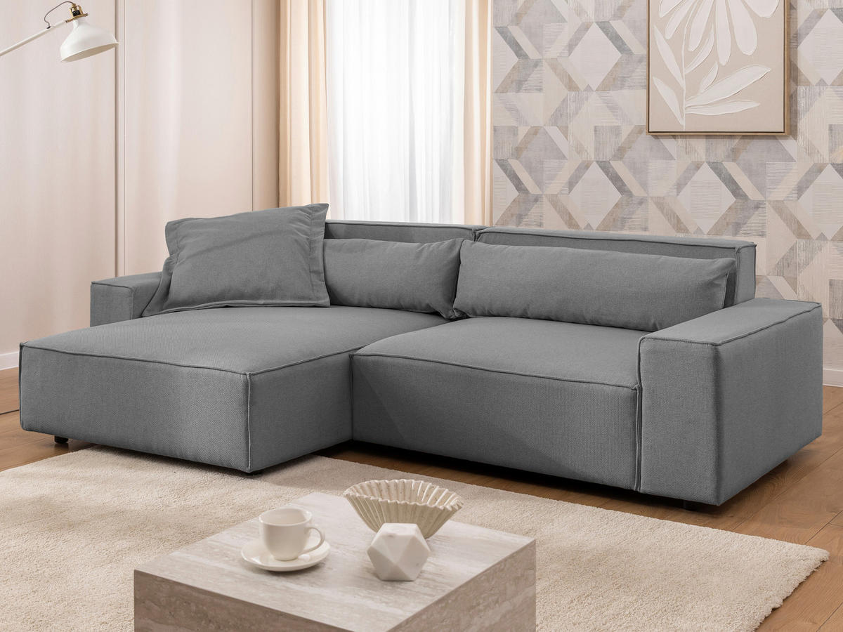 ECKSOFA Webstoff Hellgrau  - Hellgrau/Schwarz, Design, Kunststoff/Textil (251/142cm) - P & B