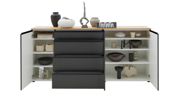 SIDEBOARD Grau Einlegeböden  - Eichefarben/Anthrazit, Design, Holzwerkstoff/Metall (225/102/41cm) - Dieter Knoll