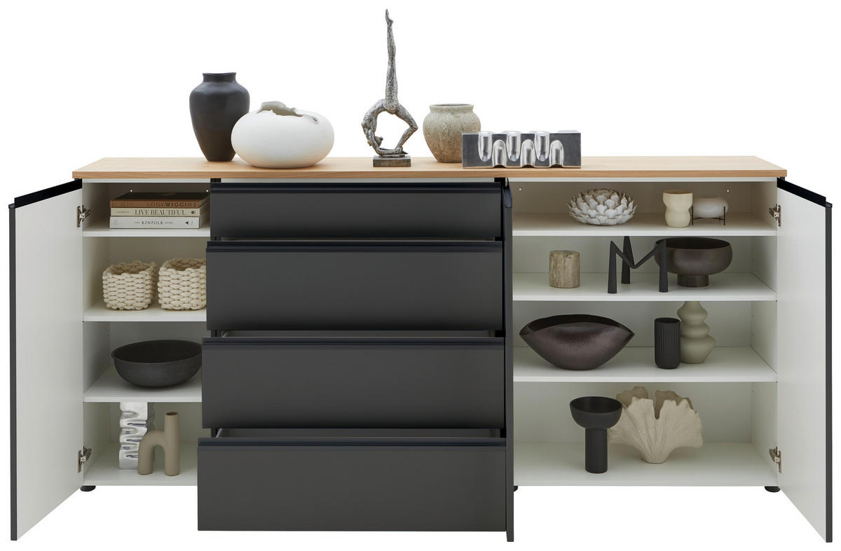SIDEBOARD 225/102/41 cm  in Grau  - Eichefarben/Anthrazit, Design, Holzwerkstoff/Metall (225/102/41cm) - Dieter Knoll