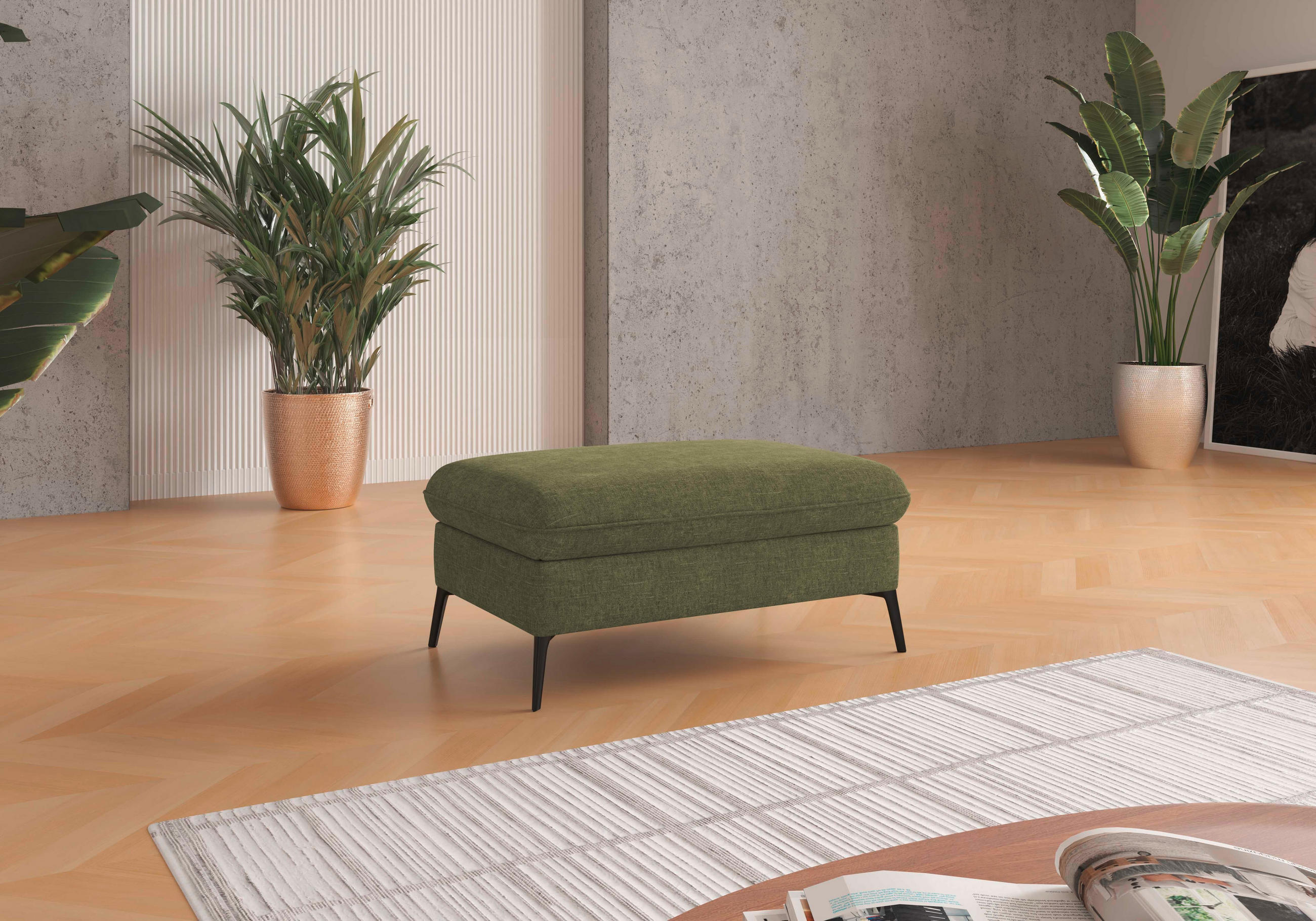 HOCKER in Textil Hellgrün  - Creme/Schwarz, KONVENTIONELL, Textil/Metall (104/47/69cm) - Sit & More