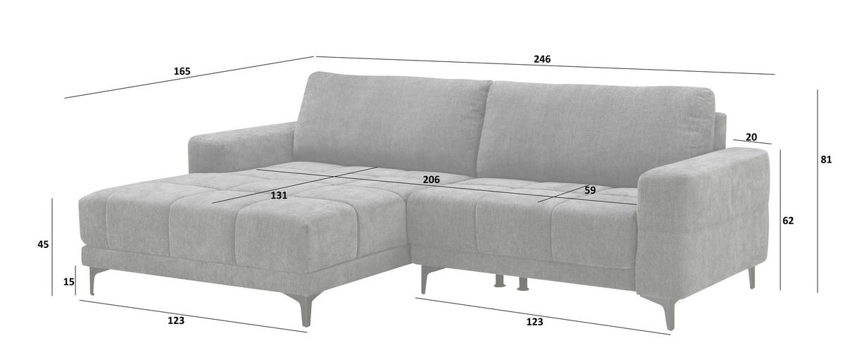 ECKSOFA Dunkelgrau Mikrofaser  - Dunkelgrau/Schwarz, MODERN, Textil/Metall (165/246cm) - MID.YOU