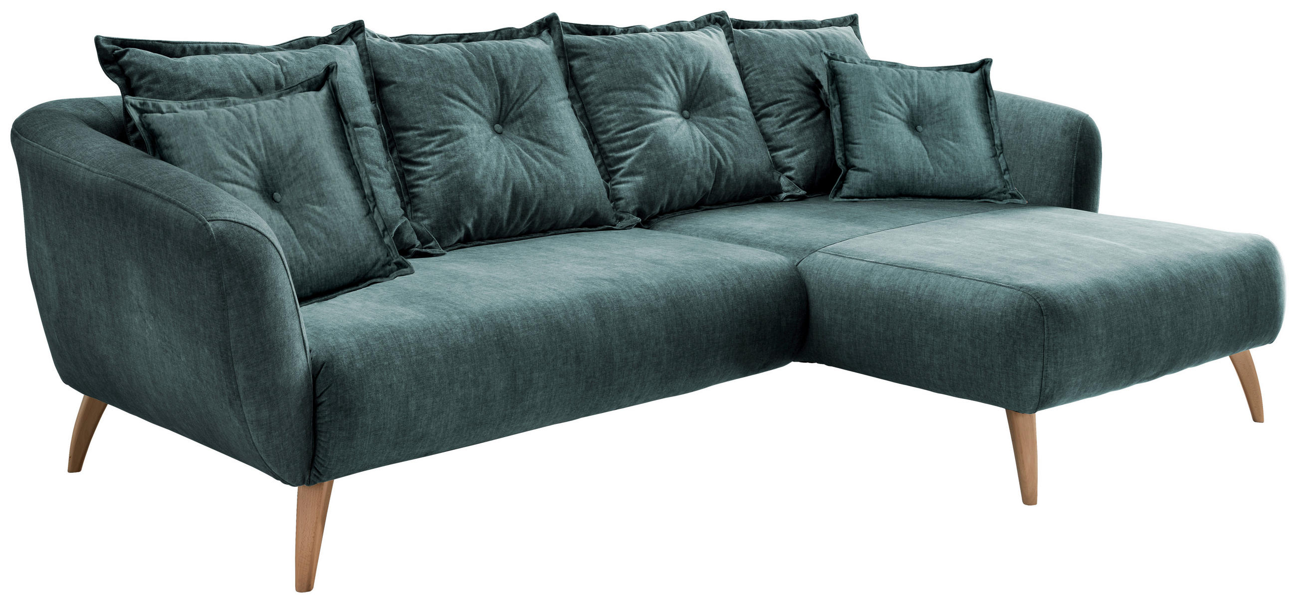 ECKSOFA Blau Velours - Blau/Buchefarben, MODERN, Holz/Textil (277/162cm) - Livetastic