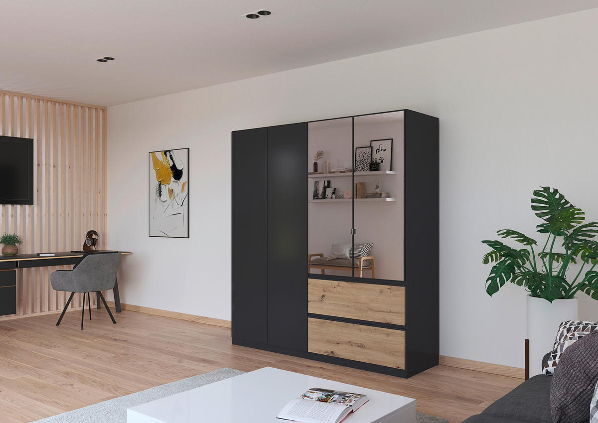 DREHTÜRENSCHRANK in Grau, Eiche Artisan  - Eiche Artisan/Grau, Modern, Holzwerkstoff (181/197/54cm) - Rauch Möbel