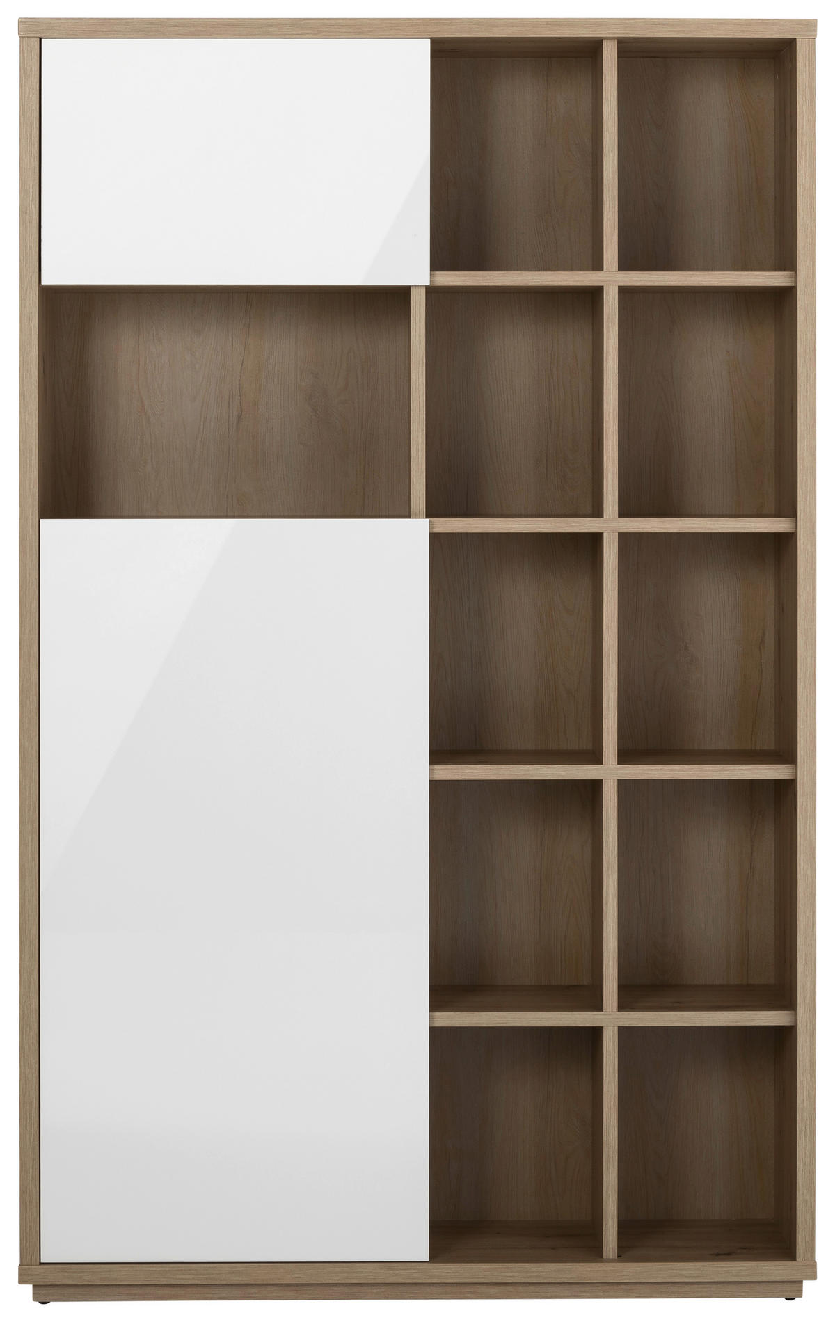 REGAL  123/198,5/35,5 cm Eiche Artisan, Weiß Hochglanz  - Weiß Hochglanz/Eiche Artisan, Design, Holzwerkstoff (123/198,5/35,5cm) - Stylife