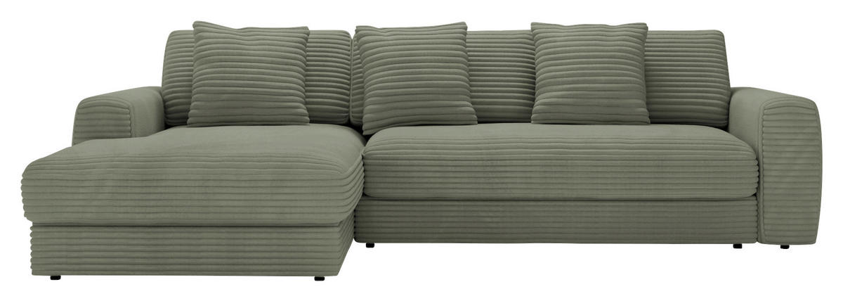 ECKSOFA in Cord Olivgrün  182/302 cm  - Schwarz/Olivgrün, MODERN, Kunststoff/Textil (182/302cm) - Carryhome