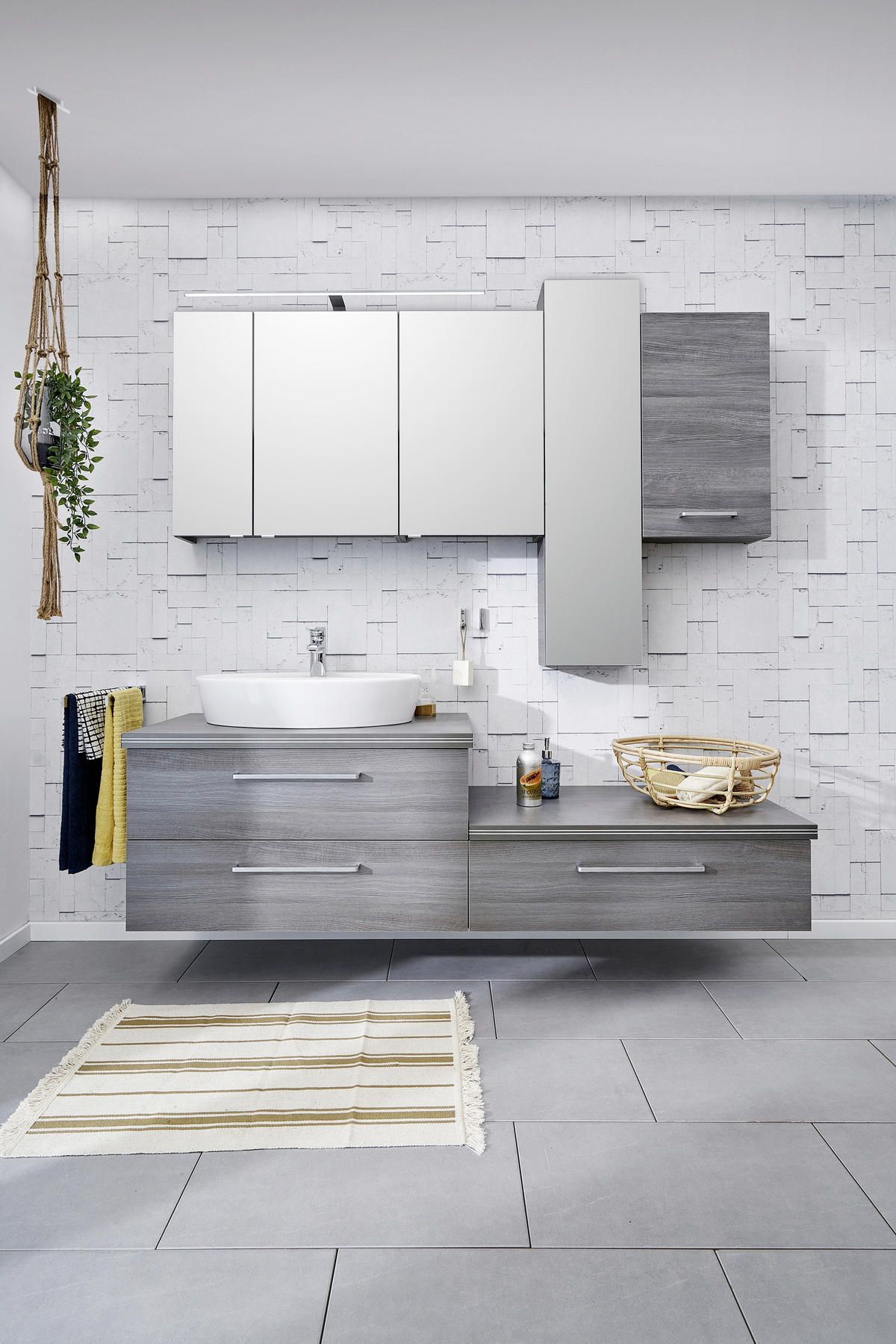 BADEZIMMER  in 185 cm  - Weiß/Grau, Design, Glas/Keramik (185cm) - Sadena