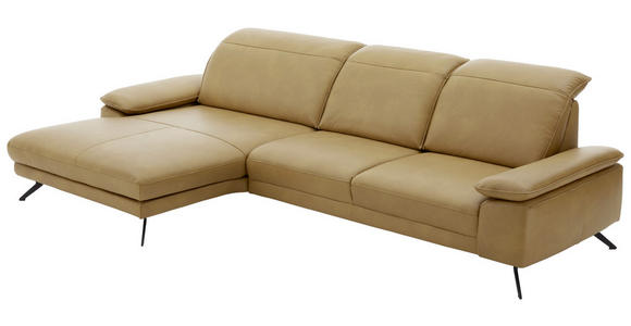 ECKSOFA in Echtleder Hellbraun 328/193 cm - Hellbraun/Schwarz, Design, Leder/Metall (328/193cm) - Dieter Knoll