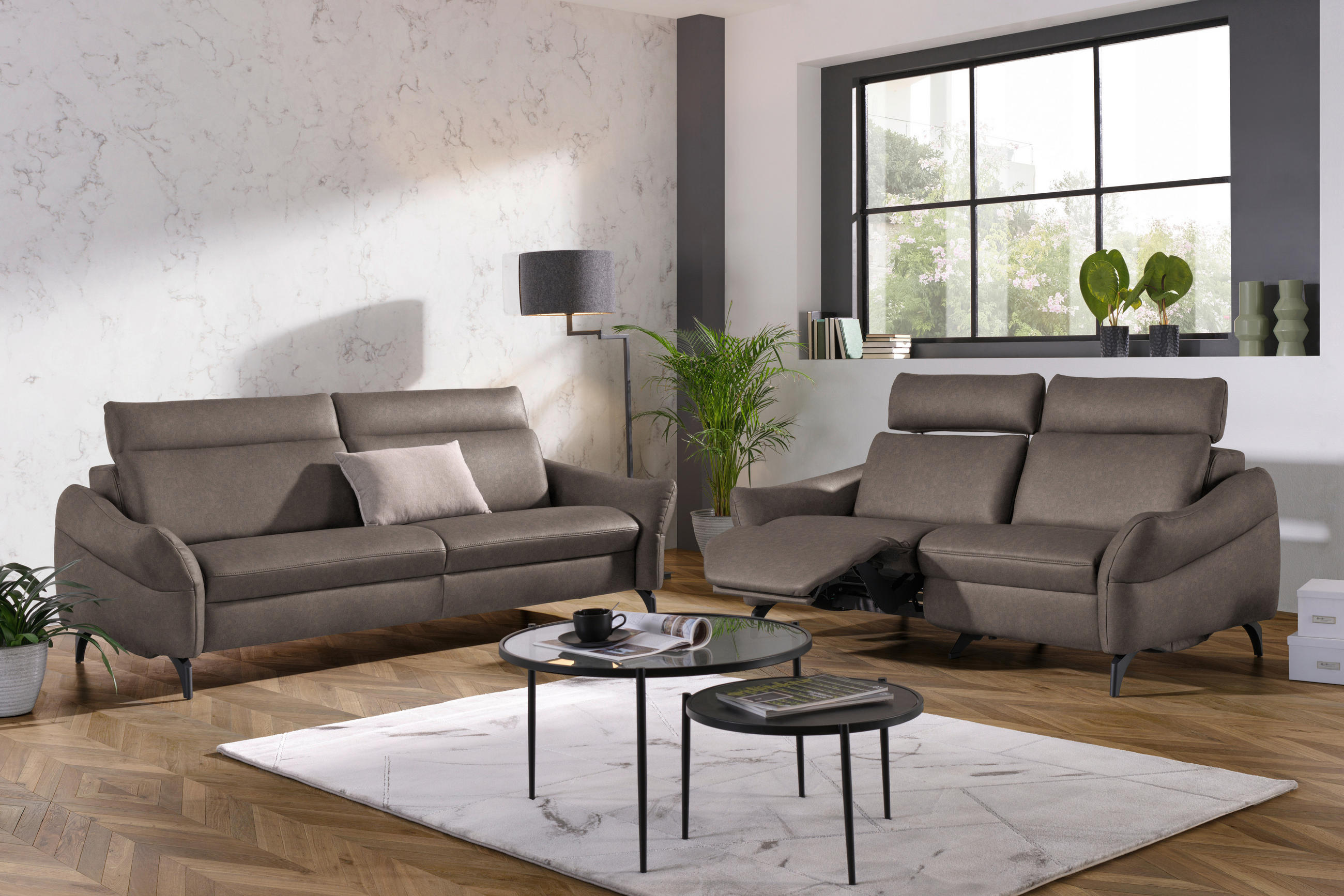 3-SITZER-SOFA in Leder Graubraun  - Anthrazit/Graubraun, Design, Leder/Metall (227/92/97cm) - Himolla Komfortklass