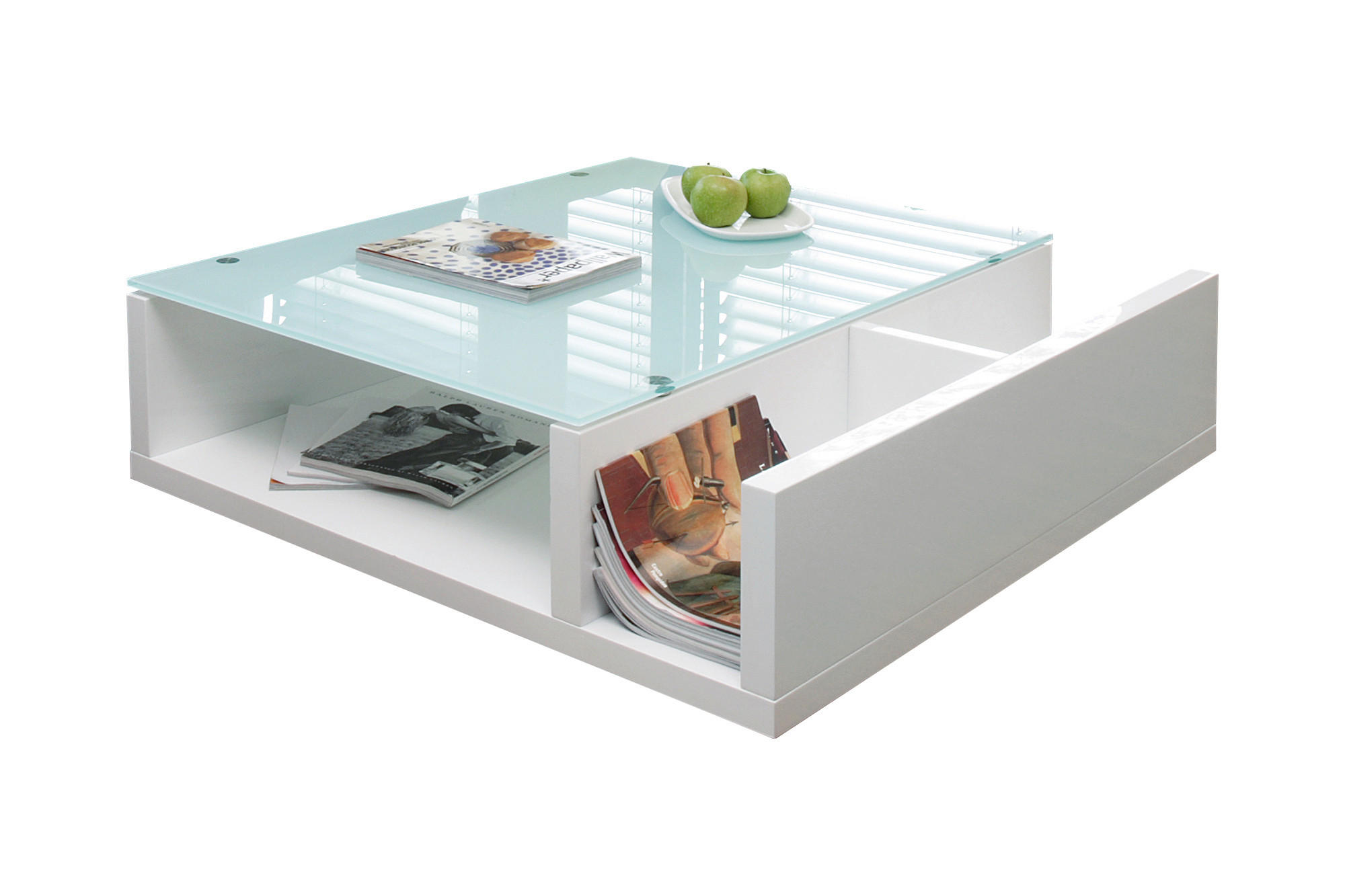 COUCHTISCH Sicherheitsglas 100/100/30 cm rechteckig Weiß Hochglanz  - Weiß Hochglanz, Design, Glas/Holzwerkstoff (100/100/30cm) - Livetastic