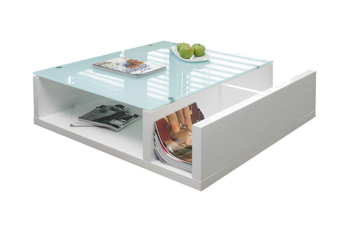 COUCHTISCH Sicherheitsglas 100/100/30 cm rechteckig Weiß Hochglanz  - Weiß Hochglanz, Design, Glas/Holzwerkstoff (100/100/30cm) - Livetastic