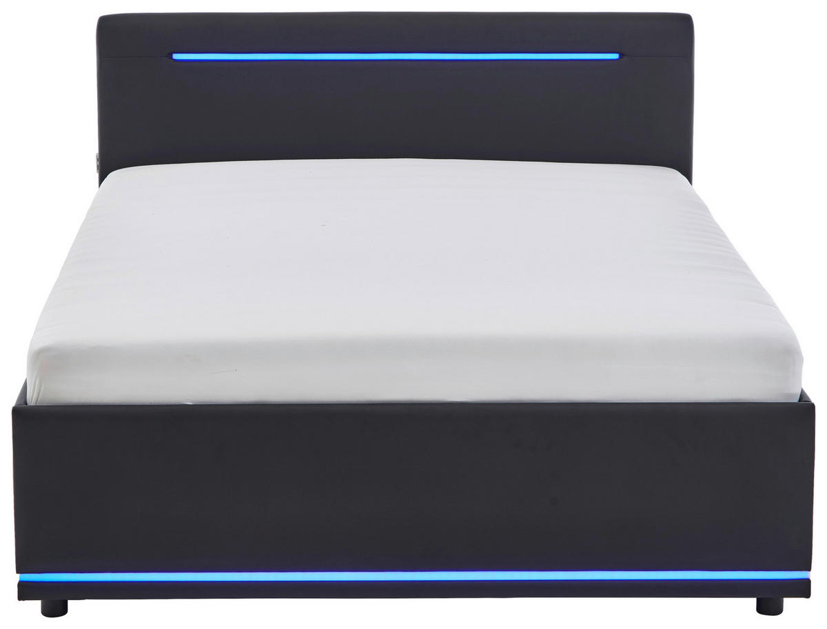 POLSTERBETT 120/200 cm,  in Schwarz, Beleuchtung, Lattenrost, Bettkasten,  - Birkefarben/Buchefarben, Design, Holz/Kunststoff (120/200cm) - Xora