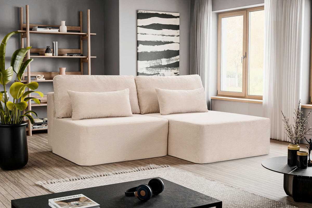 ECKSOFA AMSTERIX Greige Cord  - Greige/Schwarz, Basics, Kunststoff/Textil (213/158cm) - MID.YOU