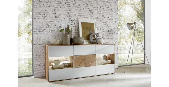 SIDEBOARD Kerneiche vollmassiv Weiß, Eichefarben  - Eichefarben/Weiß, Design, Glas/Holz (175/80,5/49cm) - Valnatura