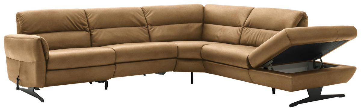 ECKSOFA Honig Echtleder  - Schwarz/Honig, Design, Leder/Metall (286/258cm) - Schöner Wohnen