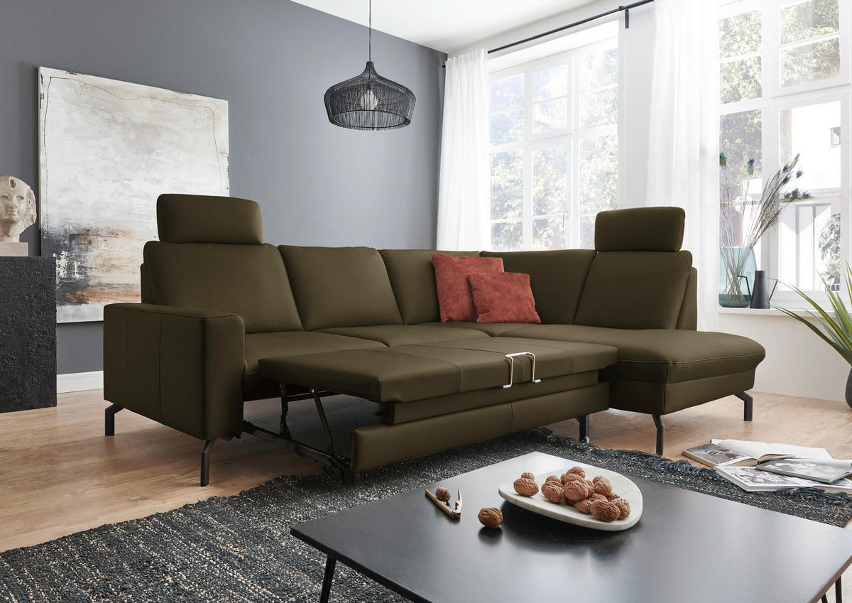 ECKSOFA in Echtleder Dunkelgrün  - Dunkelgrün/Schwarz, Design, Leder/Metall (250/194cm) - Beldomo Premium