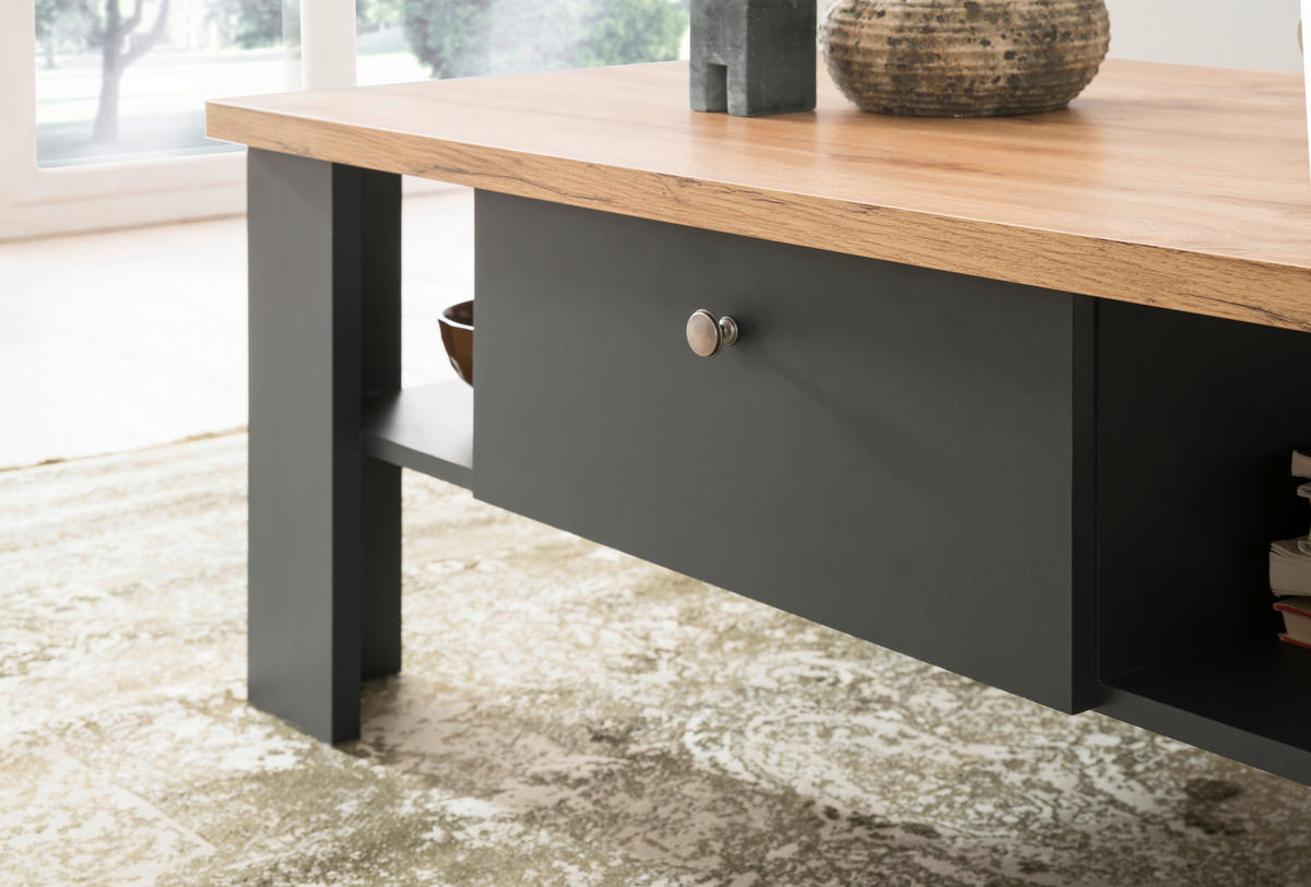 COUCHTISCH rechteckig Anthrazit, Eiche Wotan  - Anthrazit/Silberfarben, Design, Holzwerkstoff/Metall (110/45/70cm) - MID.YOU