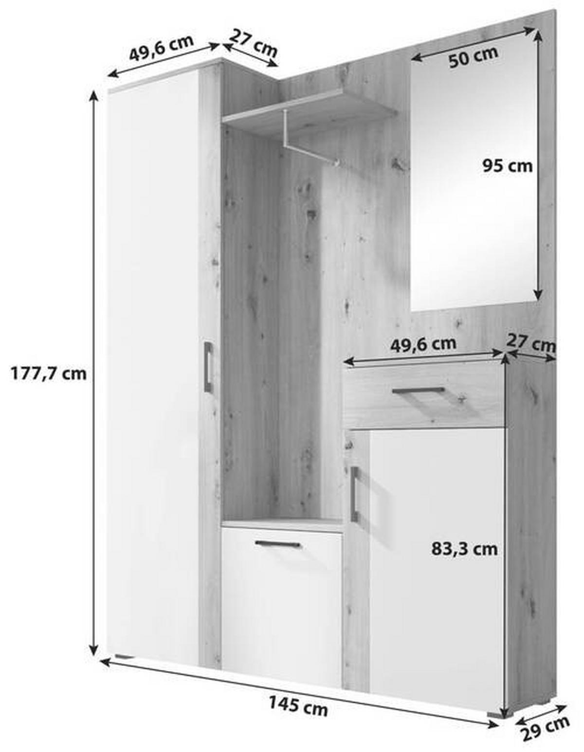 GARDEROBE 5-teilig  in 145/184/29 cm  - Weiss/Eiche Artisan, Design, Holzwerkstoff (145/184/29cm) - MID.YOU