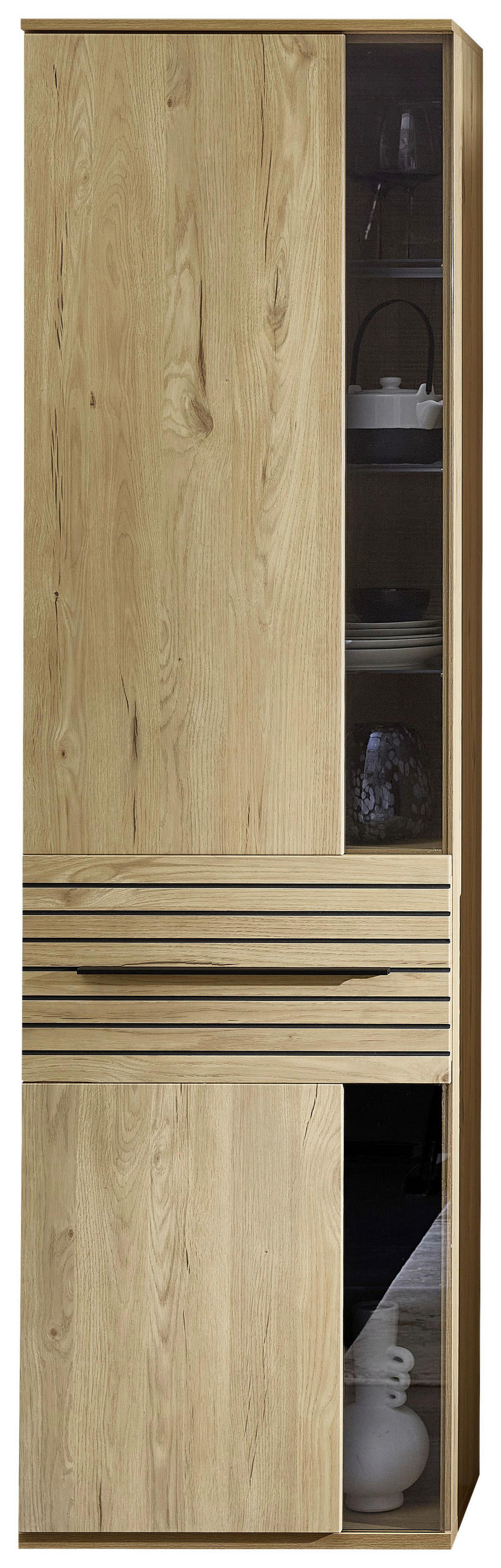 VITRINE  in Eichefarben - Eichefarben/Schwarz, KONVENTIONELL, Glas/Holzwerkstoff (60/215/40cm) - Venda