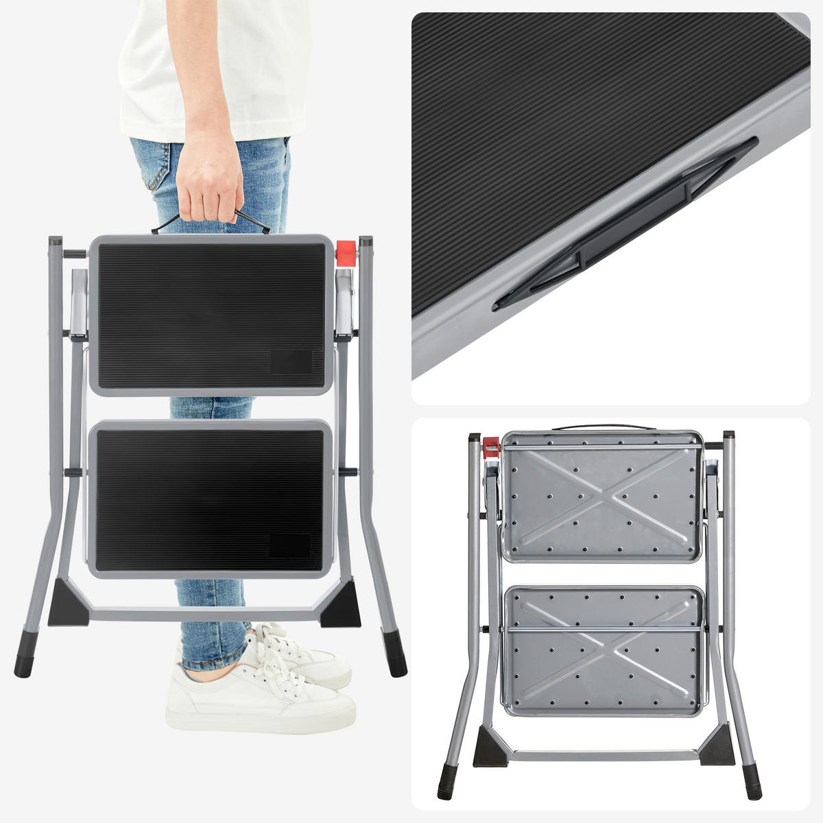KLAPPTRITTLEITER - Grau, Basics, Metall (49/43/47cm)
